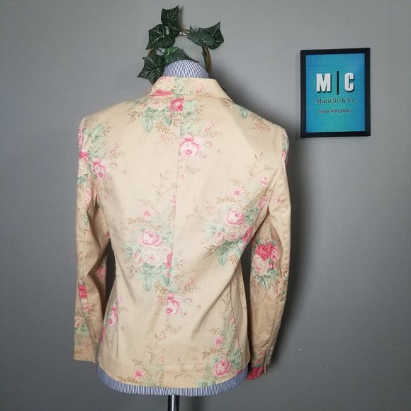 Lauren Ralph Lauren Tan Floral Roses Blazer Sz 10P - Picture 4 of 7